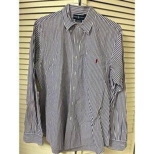 Ralph Lauren Custom Fit Dress Shirt 16 1/2 Striped L Blue White